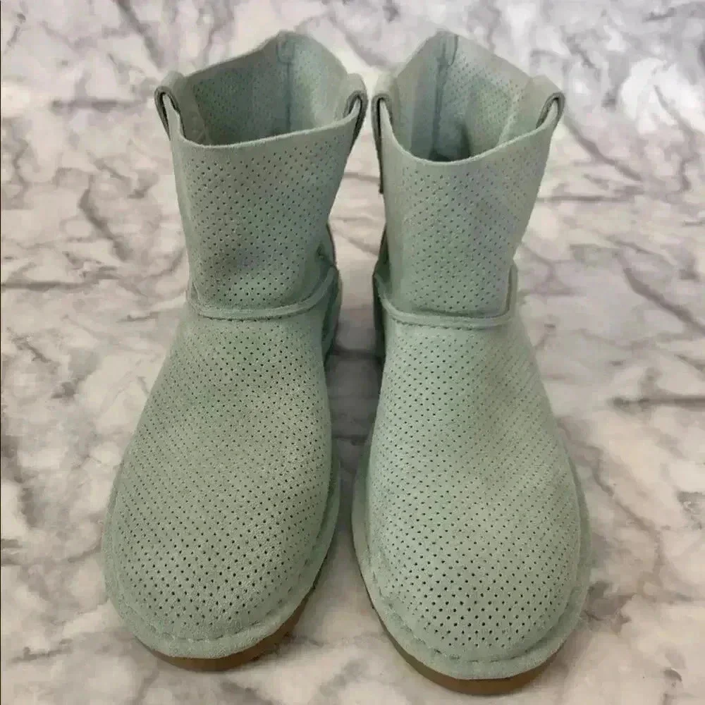 NWOT UGG Women's Classic Unlined Mini Perf Booties Light Blue Suede Size 9 - Picture 2 of 7